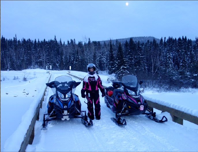 snowmobilers on new Bazin bridge